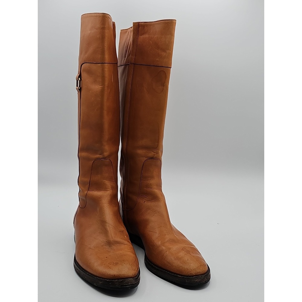 Brooks Brothers Italy Tall Riding Boots Tan Leather Side Zip Women's 7B
